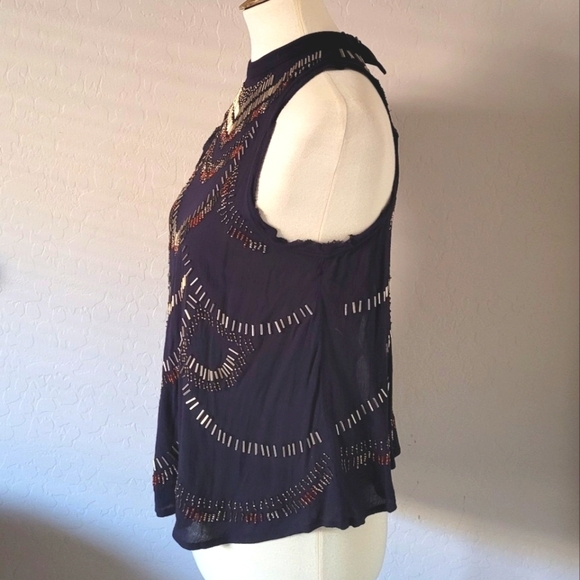 Free People - Ferris Wheel Black Bugle Bead High Neck Backless Top - Picture 5 of 8